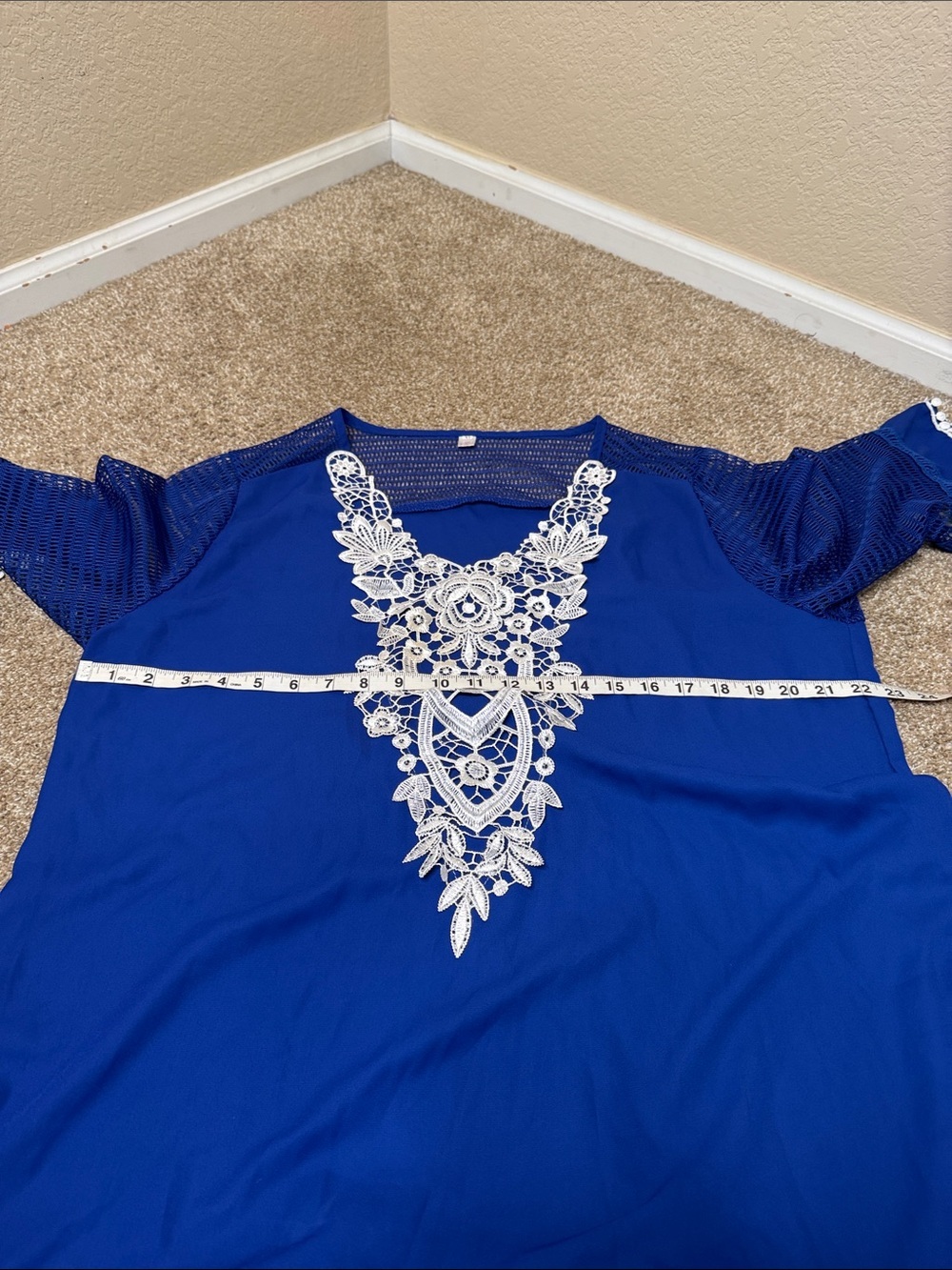 Swimsuit cover-up vibrant royal blue tunic dress ornate embroidered lace SZ XL - Picture 4 of 9